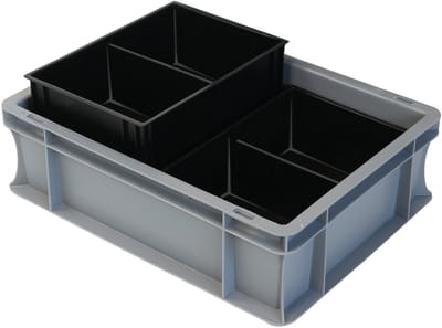 Alpac ProSort - Stapelbak met 2 uitneembare sorteerbakjes - 4 Vakken - 400 x 300 x 120 mm - Grijs/Zwart