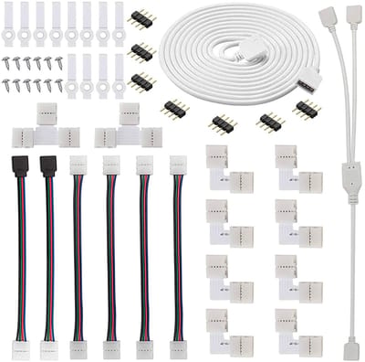 Dailygoody - RGB LED Strip Connector Kit - 4-pins - Inclusief Scheidingskabel - Geschikt voor 5050 LED Strips - L-vormige en T-vormige Connectoren - G...