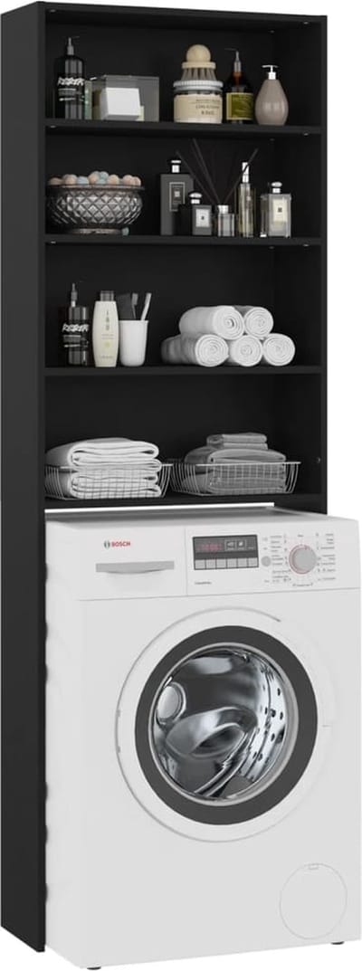 Wasmachine ombouw - Kast - Opbouwmeubel - Verhoger - Wasmachine meubel - Opbergkast - Hout - Zwart