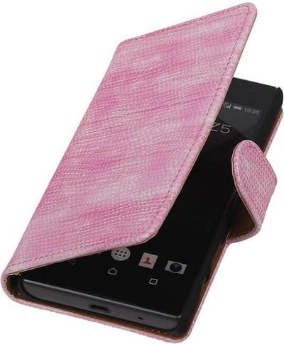 Hagedis Bookstyle Wallet Case Hoesjes Geschikt voor Sony Xperia Z5 Compact Roze