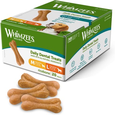 Maat M/L: voor middelgrote & grote honden (12–27 kg, 20 stuks) Whimzees by Wellness Ricebones hondensnacks