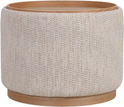 DÉJA Living Salontafel Marcia Beige/Naturel – Rond – Met Opbergruimte – Chenille en Essenfineer – 55x55x42 cm