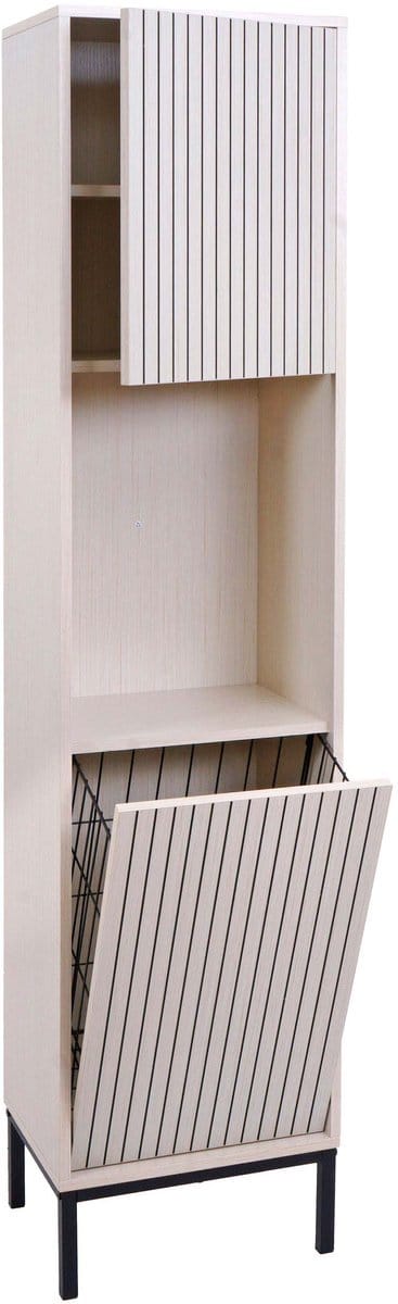 Hoge kast MCW-O42, badkamerkast Badkamerrek Badkamer Kastvakken Wasmand, MDF Melamine 174x39x30cm ~ Houtlook naturel