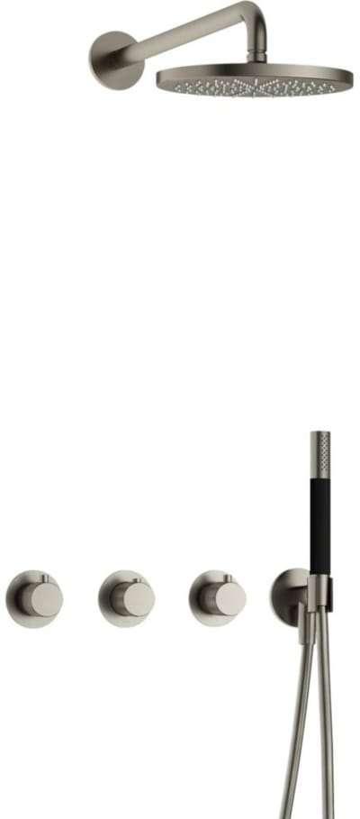 Hotbath Cobber X - Inbouw Regendoucheset - Geborsteld Nikkel - 2 Stopkranen - Thermostatisch - Wandarm 40 cm - Hoofddouche 200 mm - Staafhanddouche - Waterbesparend
