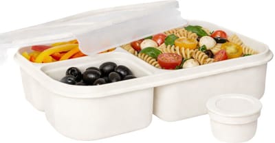 Lock&Lock Broodtrommel - Lunchbox - Bentobox - Lekvrij - BPA vrij - PFAS vrij - 980 ml - Brooddoos - Snackbox - Met Vakjes - Lunchtrommel - Salade lunchbox - Volwassenen en Kinderen - Wit