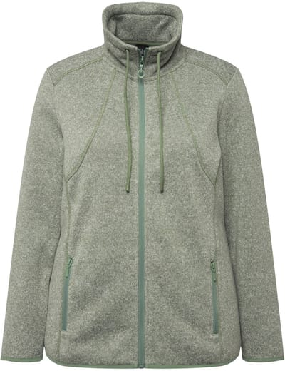 Ulla Popken - Dames - Jas van gebreid fleece ruiten opstaande kraag ritszakken - Mintgroen - Maat 42+