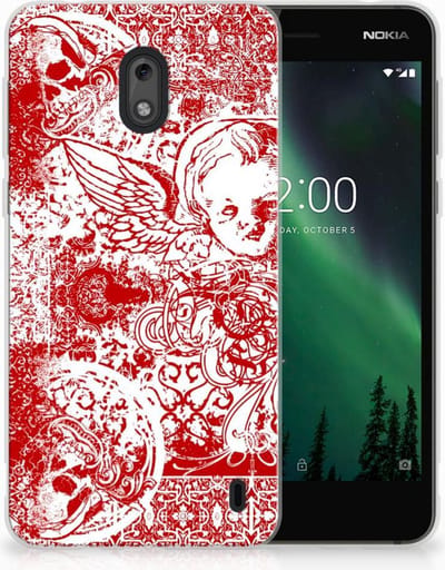 Silicone Back Case Nokia 2 Angel Skull Rood