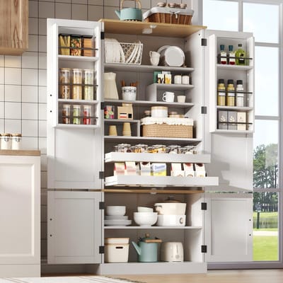 PHOEBE CAT Dressoir - Keukenkast - Opbergkast voor snacks - Verstelbare planken - Met lades - Wit