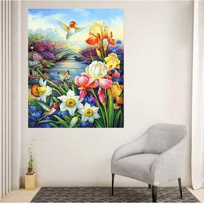 Peinture au diamant Animal Papillon Fleurs Affichage de broderie au diamant Image circulaire de strass 20X30CM gray