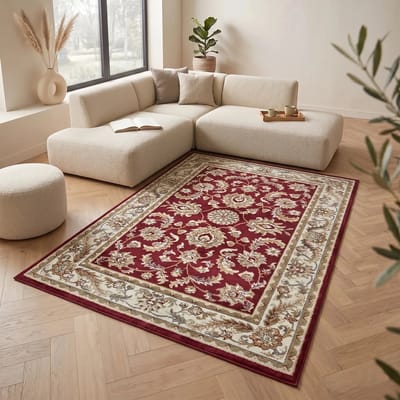 Flycarpets Klassiek Rood / Creme Vloerkleed Reni - 80x240 cm - Oosters motief - Perzisch Tapijt Laagpolig - Loper