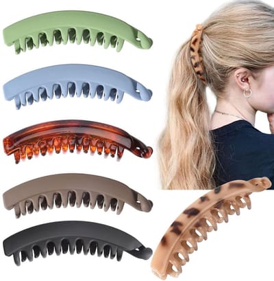 6 stuks - Haarspeldjes - Paardenstaartklemmen - Bananenklemmen - Haaraccessoires - Grote haaraccessoires - Voor dik haar - 6 kleuren (zwart, legergroen, koffie, glanzend schildpad, crèmekleurig amber, lichtblauw)