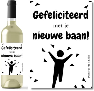 Wijnetiket Nieuwe Baan – Felicitatie Cadeau – Flesetiket A6 Sticker