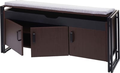 Schoenenkast met zitting MCW-A27, ladekast bank met kussens, 53x110x30cm 3D structuur metaal ~ donkerbruin