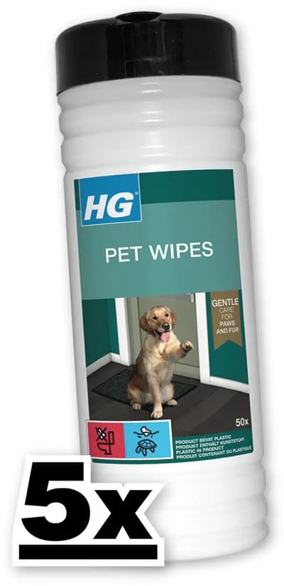 5 x HG - Pet Wipes - Doekjes Voor Huisdieren - 50 Doekjes - Grootverpakking - Dierenwipes - Huisdierdoekjes - Hondendoekjes - Katendoekjes - Dierenverzorging