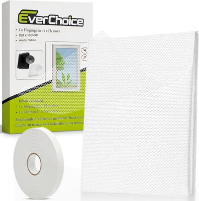 SnelShoppen - Vliegenraam voor ramen 150 x 180 cm wit, insectenbescherming zonder boren, polyester vliegennet met bevestiger, op maat te knippen, idea