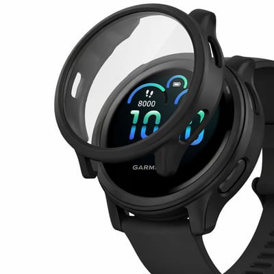 Screenprotector en Hoesje geschikt voor Garmin Vivoactive 6 - 360 Graden Volledige Bescherming - Beschermglas Hoes Screen Protector Glas - Transparant