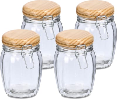 Zeller Voorraadpotten/bewaarpotten - 4x - 820 ml - glas - met beugelsluiting - D11 x H16 cm