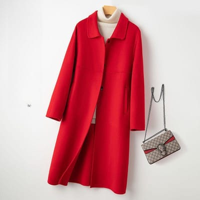 Automne et Hiver Nouveau Manteau en Laine Double Face à Col Long de Poupée pour Femmes Est Fin et Large. 2XL rouge