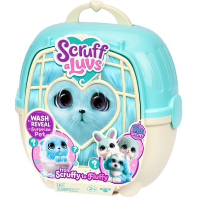 Scruff a Luvs - Blauwe Mystery Knuffel in Draagmand - Puppy, Kitten of Konijntje