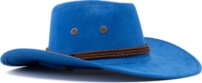 KIMU® Cowboyhoed Koningsblauw Suedelook - Lichtgewicht Blauwe PU Suede Cowboy Western Hoed Touw Dames Heren - Cowgirl Ranger Yellowstone Festival