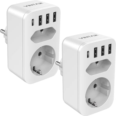6-in-1 USB Stopcontact met 3 USB Opladers en 1 Type C Poort - 4000W Multi-plug Adapter