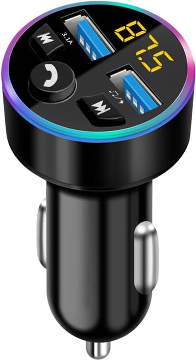 M Bluetooth-zender – Bluetooth 5.0-adapter – Audio-adapter – MP3-speler – Metalen FM-zender – met Dubbele USB-oplader voor Mobiele Telefoon – Cigaretaansteker