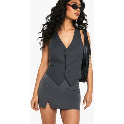 boohoo Dames Split Hem Mini Skort | Grey | Maat: 12