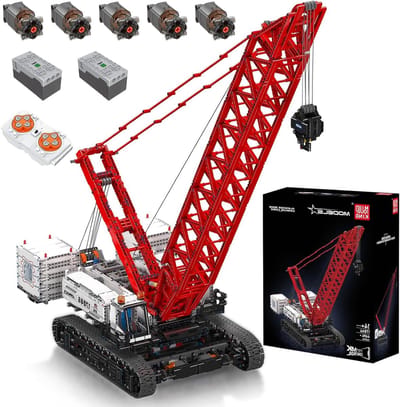 Crawler Kraan - Bouwkraan Truck - Technisch Bouwen - 5 Motoren - 102 cm Hoog - Rood