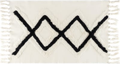 QUVIO Vloerkleed - Tapijt - Vloerbekleding - Bohemian - Rechthoek - Met franjes - Voor binnen - Woondecoratie - Beige - Zwart - 60 x 110 cm