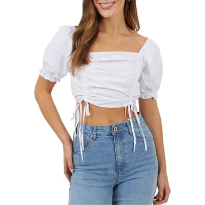 Brave Soul Crop-top met pofmouwen voor dames (Wit)