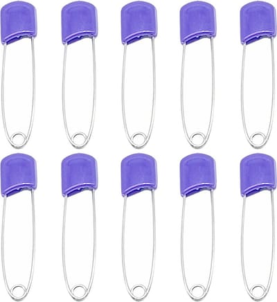 Fako Bijoux - 10 Veiligheidsspelden Met Beschermkap - Katoenen Luier Speld - Baby Veiligheidsspeld - Speld - Baby Safety Pins - 54mm - Paars - 10 Stuks