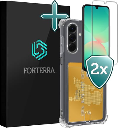 Hoesje Geschikt voor Samsung Galaxy A26 - Met 2x Screenprotector - Pashouder - Kaarthouder - Back Cover - Telefoon Hoes Shockproof - Siliconen Case - Shock Proof - Pasjes Houder - Transparant