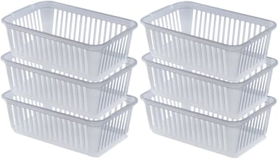 Whitefurze Opbergmandje - 6x - kastmandje - Kunststof - Transparant - 25 x 16 x 8 cm - opbergmand