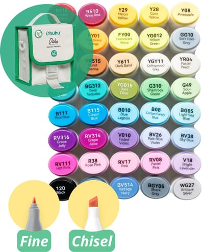 Ohuhu - Oahu Fine & Chisel - Alcohol Art Markers - 40 kleuren - grijze etui