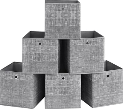 SONGMICS Opbergdozen, set van 5 niet-geweven stoffen doos met handvat, 28 x 26 cm, Fit Cube opbergunit, voor planken, opvouwbaar, kledingopslag, grijs