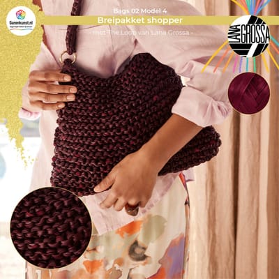 Breipakket shopper met The Loop – Model 4 – Bags 02 | Lana Grossa-wijnrood-compleet breipakket