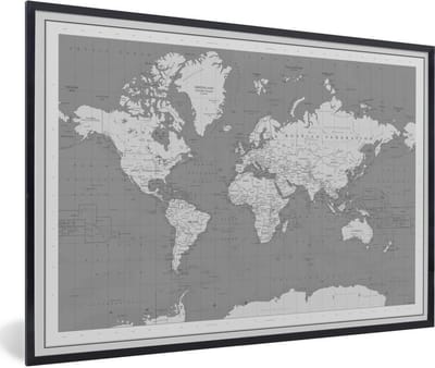 Poster in lijst - Fotolijst 30x20 cm - Posters - Wereldkaart - Vintage - Atlas - Kinderen - Jongens - Meisjes - Posterlijst zwart - Decoratie - Wanddecoratie woonkamer - Muurdecoratie slaapkamer