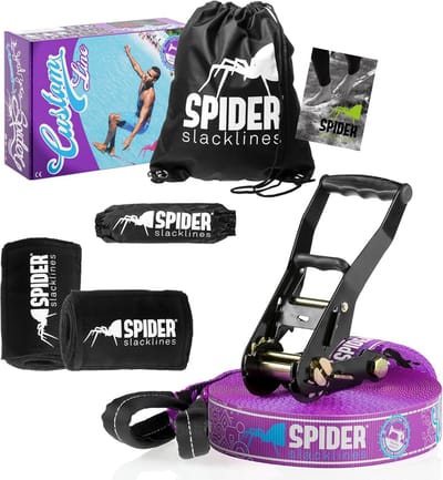 Slackline Set - Balansband Outdoor - Outdoor Balanceren - Hoogwaardig Materiaal - 20 Meter Lengte - Paars