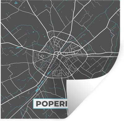 Muurstickers - Sticker Folie - Stadskaart – Grijs - Kaart – Poperinge – België – Plattegrond - 100x100 cm - Plakfolie - Muurstickers Kinderkamer - Zelfklevend Behang XXL - Zelfklevend behangpapier - Stickerfolie