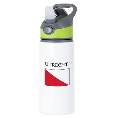Hacebo® - Utrecht waterfles met rietje groen - Utrecht - toeristen - stad - vlag - geschenk - cadeau - kado - water fles - 650ML