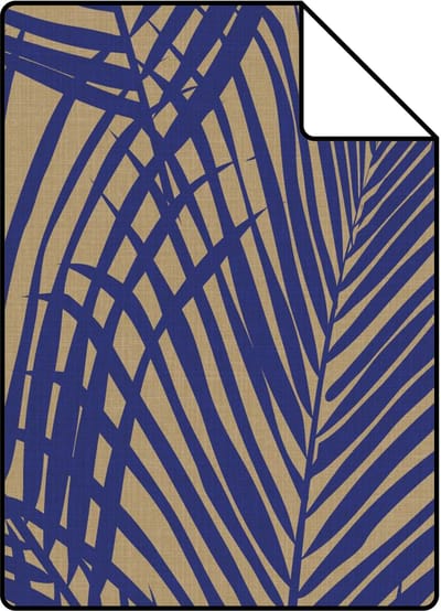 Proefstaal ESTAhome behang palmbladeren kobaltblauw en taupe - 26.5 x 21 cm - 131971-S
