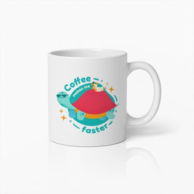 Coffee Makes Me Faster Mok 330ml – Grappige Schildpad Ontwerp Koffiebeker – Schattig en Humoristisch Cadeau voor Koffieliefhebbers
