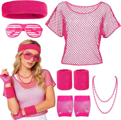 Set van 6 Retro Neon Accessoires voor Carnaval en Feestjes, inclusief Armbanden, Zonnebril en Net Handschoenen