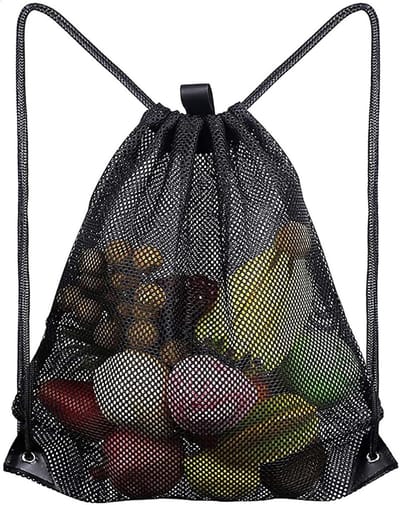 SnelShoppen - Grote Mesh Strandtas, Mesh Tas met Trekkoord, Gymtas met Trekkoord, Mesh Rugzak voor Sport, Strand, Zwemmen, Reizen, Kamperen (Zwart)