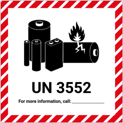 UN 3552 batterij sticker | 10 x 10 cm