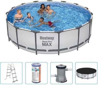 Bestway Steel Pro MAX Zwembad - 457x122 cm - Rond - Met filterpomp + accessoires - Zwembad - Filterpomp - Zwembadtrap - Afdekzeil - Zwembeek