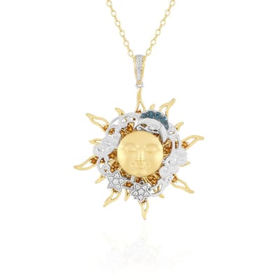 Cavill - Zilveren Halsketting - 925 Sterling Zilver Verguld - Citrien & Londen Blauwe Topaas 0,96 ct - Ronde Edelsteenhanger - Verstelbaar 45-50 cm