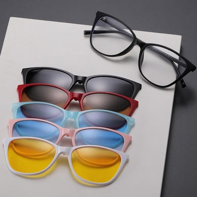 5 Lenzen Magnetische Clip Zonnebril Vierkant Voor Heren Grijs TR90 Frame Op Maat Sterkte Voor Dames Bijziendheid Bril SHOW AS PICTURE gray