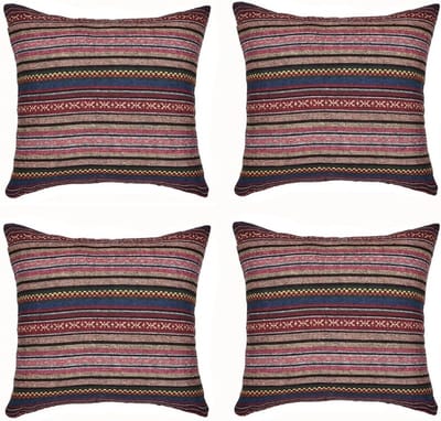 Boho Kussenslopen Set van 4, Kleurrijke Strepen, Etnische Stijl, Retro Vierkante Kussens voor Slaapkamer en Woonkamer, 45 x 45 cm, Decoratieve Kussens voor Thuis