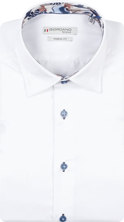 Giordano – Belmonte – Heren Overhemd – Button Under Shirt - Bloemenprint Overhemd - Wit – 617885-10